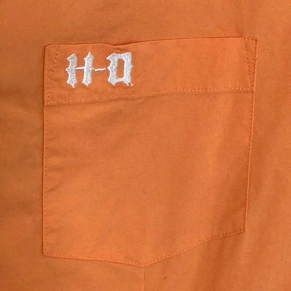Harley Davidson embellished Eagle S/S button down orange shirt size large EUC - Picture 4 of 11